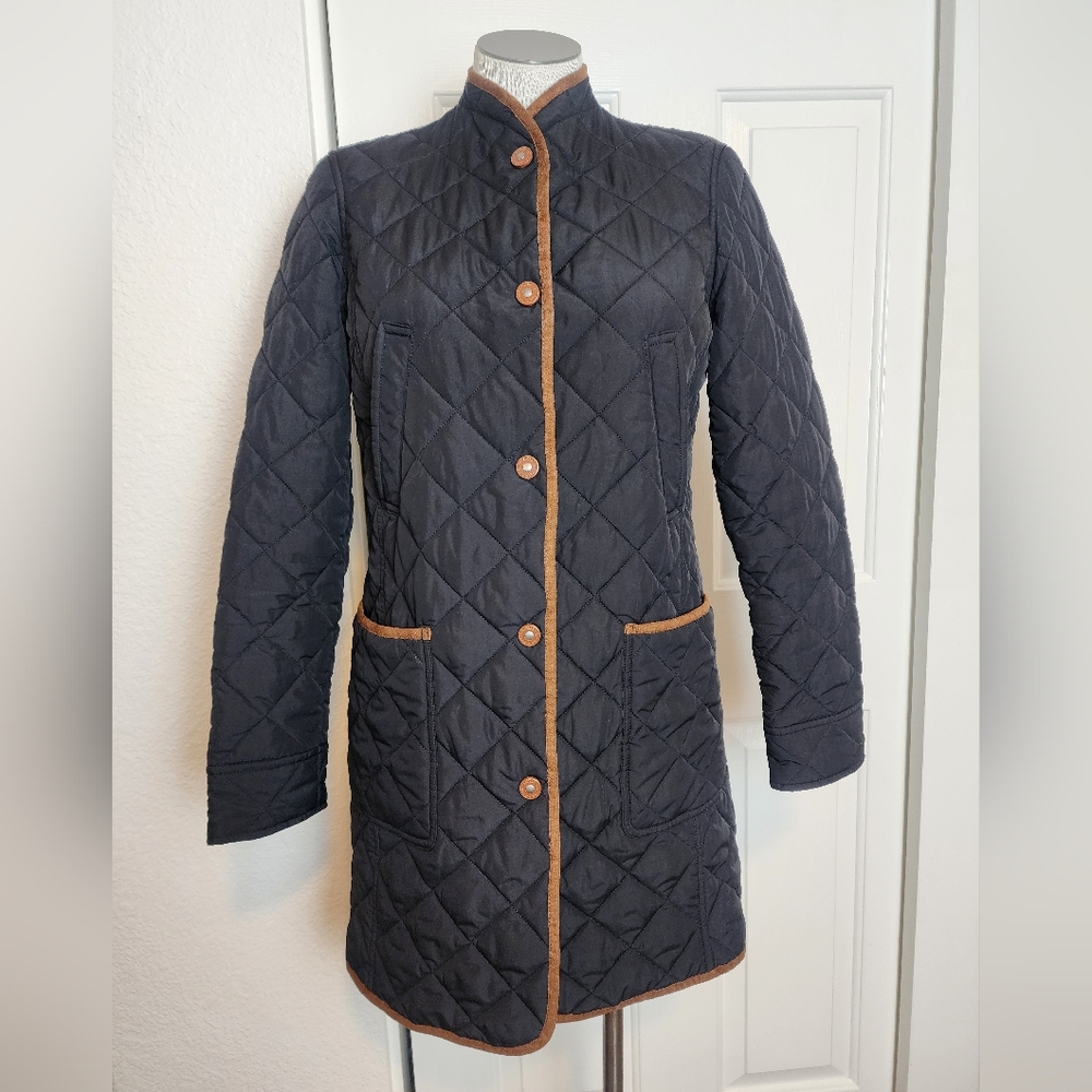 Lauren Ralph Lauren Quilted Black Velboa - Lined Tan Suede Trim Coat Size S